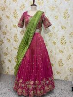 Tissue hand work lehenga with beautiful sequin and thread work paired with hand work