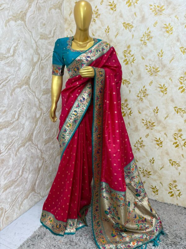 Pithani saree paired with beautiful maggam work blouse