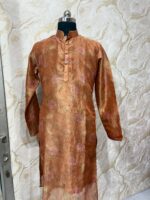 Pure crush tissue floral mens kurta with cream colour pijama