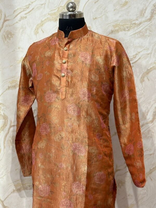 Pure crush tissue floral mens kurta with cream colour pijama