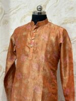 Pure crush tissue floral mens kurta with cream colour pijama