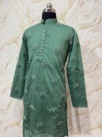 Pure chanderi silk men's kurta with pearl work paired with cream colour pijama