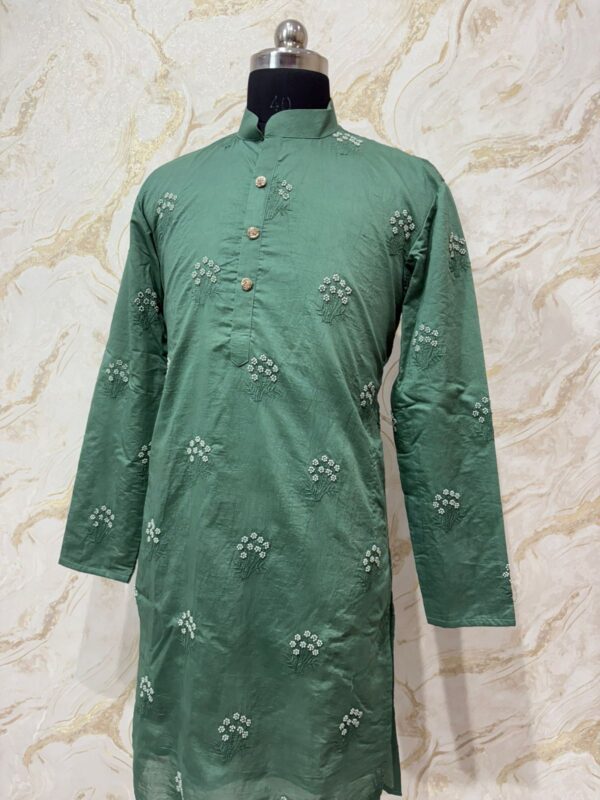 Pure chanderi silk men's kurta with pearl work paired with cream colour pijama