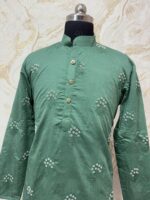 Pure chanderi silk men's kurta with pearl work paired with cream colour pijama