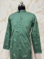 Pure chanderi silk men's kurta with pearl work paired with cream colour pijama