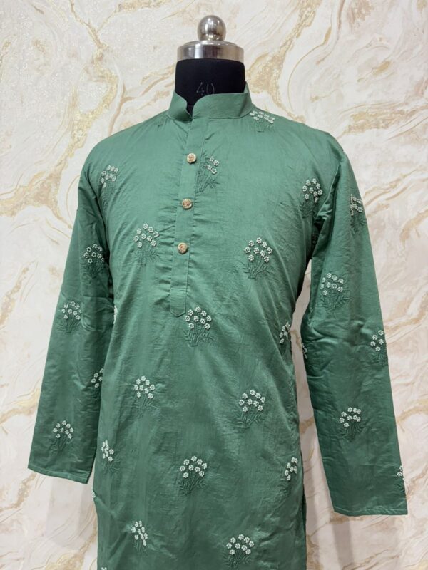 Pure chanderi silk men's kurta with pearl work paired with cream colour pijama