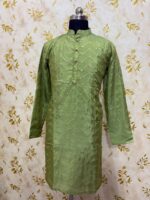 Tissue sequin work mens kurta paired with cream colour pijama