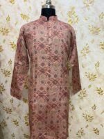 Rust Pink Ikat-Weave Silk Kurta with Subtle Golden Accents