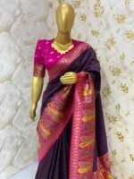 Soft pattu saree with beautiful border and contrast blouse