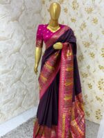 Soft pattu saree with beautiful border and contrast blouse