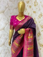 Soft pattu saree with beautiful border and contrast blouse