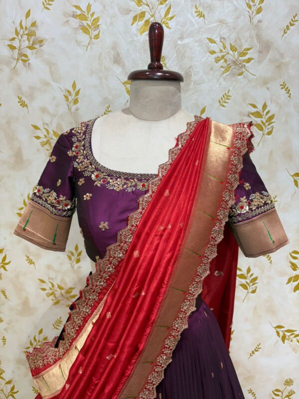 Soft silk paithani lehenga paired with heavy maggam work blouse & dupatta