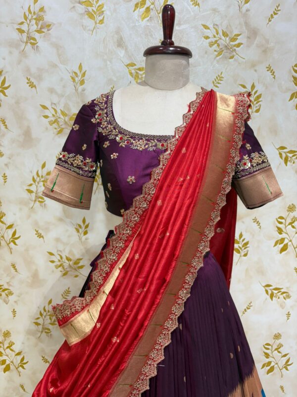 Soft silk paithani lehenga paired with heavy maggam work blouse & dupatta