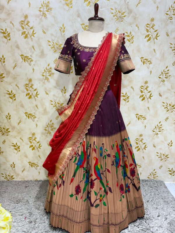 Soft silk paithani lehenga paired with heavy maggam work blouse & dupatta