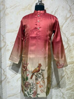 Tissue kalamkari men's kurta paired with cream colour pijama