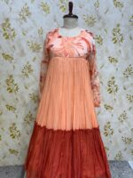 Pure chiffon long gown with floral yoke part & sleeves