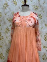 Pure chiffon long gown with floral yoke part & sleeves