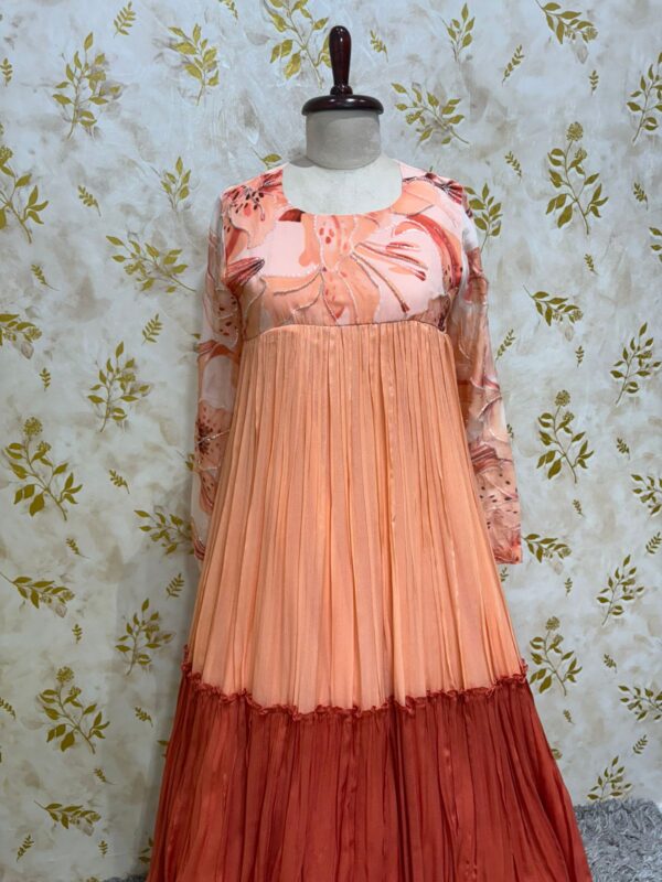 Pure chiffon long gown with floral yoke part & sleeves