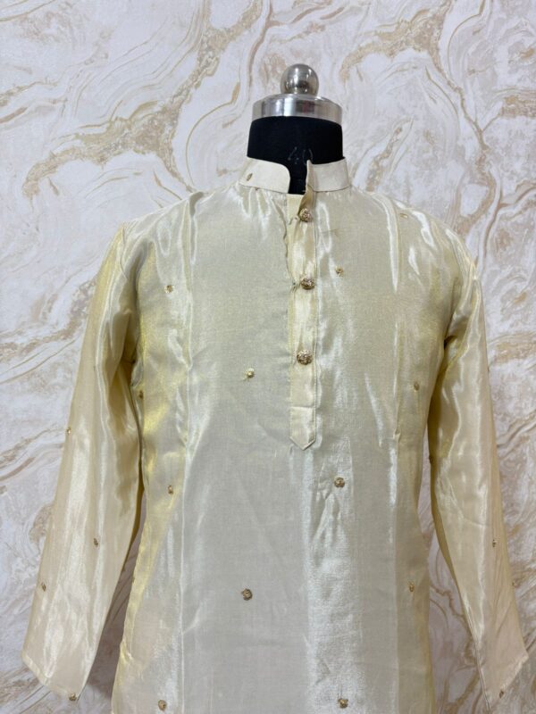 Pure tissue floral print men's kurta paired with cream colour pijama
