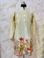 Pure tissue floral print men's kurta paired with cream colour pijama
