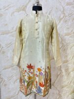 Pure tissue floral print men's kurta paired with cream colour pijama