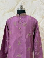 Soft silk men's kurta having beautiful maggam work paired with cream colour pijama