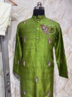 Pure rawsilk men's kurta with maggam work paired with pijama