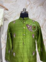 Pure rawsilk men's kurta with maggam work paired with pijama