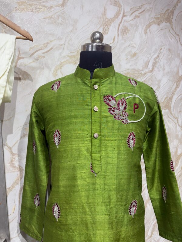 Pure rawsilk men's kurta with maggam work paired with pijama