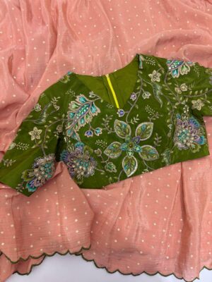 Tissue saree paired with embroidery blouse