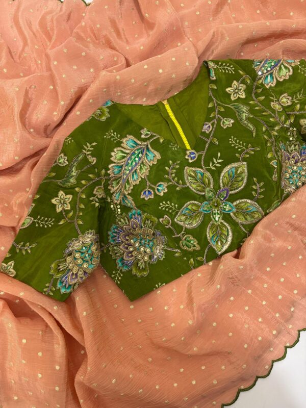 Tissue saree paired with embroidery blouse