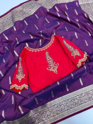 Soft pattu saree with maggam work blouse