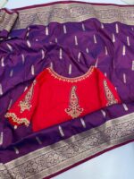 Soft pattu saree with maggam work blouse
