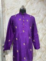 Soft silk kurta with maggam work paired with self color pijama