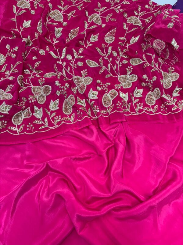 Pure crepe saree with heavy hand work blouse piece