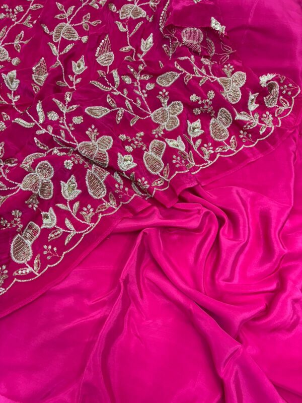 Pure crepe saree with heavy hand work blouse piece