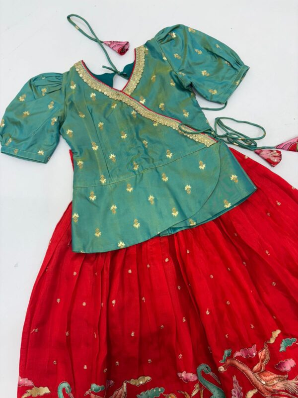 Red Kalamkari kids lehenga with beautiful blouse