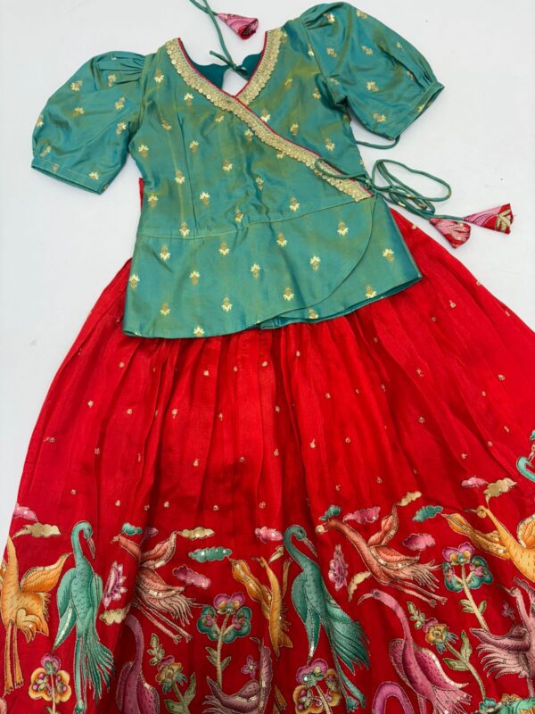 Red Kalamkari kids lehenga with beautiful blouse