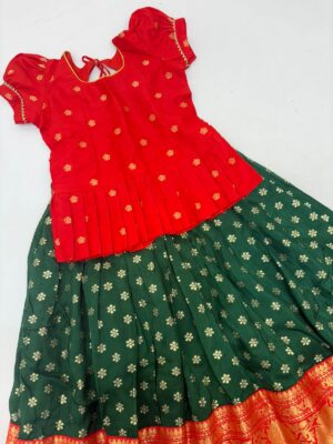 Munga crepe lehenga with kanchi border paired with blouse