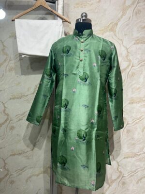 Pure silk men's kurta paired with cream colour pijama