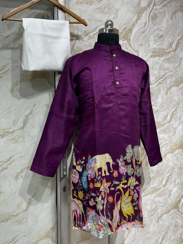 Chenderi men's kurta with kalamkari print paired with pijama