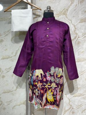 Chenderi men's kurta with kalamkari print paired with pijama