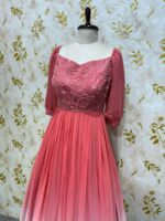 Pure georgette dual shade long gown with floral bead work on yoke part