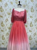 Pure georgette dual shade long gown with floral bead work on yoke part