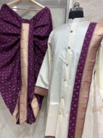 Semi pattu men's kurta paired with muniya kanduva & dhoti