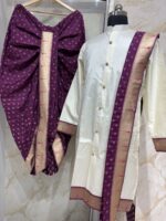 Semi pattu men's kurta paired with muniya kanduva & dhoti