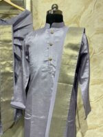 Semi pattu men's kurta paired with dhoti & kanduva