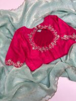 Pure space silk saree paired with beautiful maggam work blouse