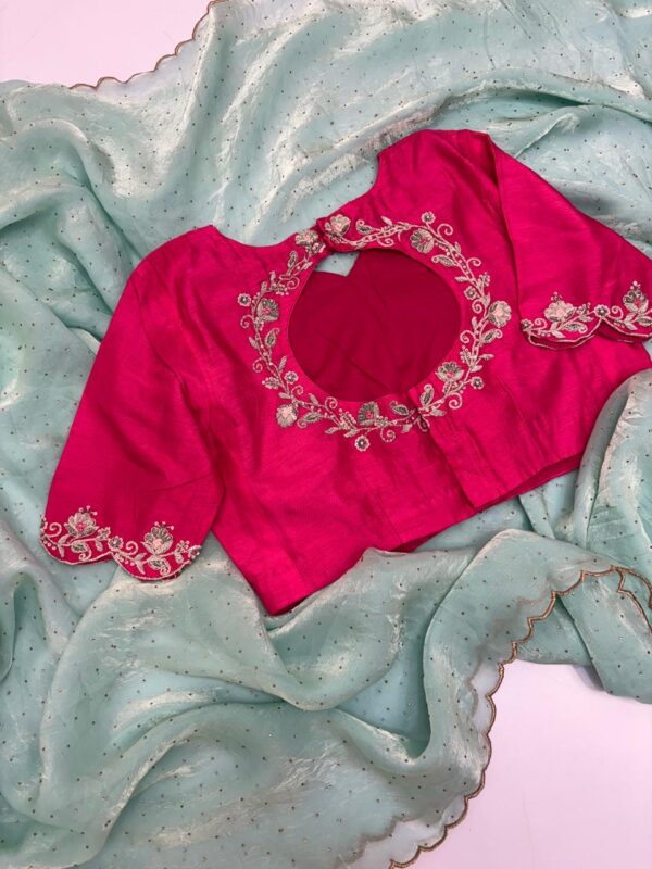 Pure space silk saree paired with beautiful maggam work blouse