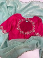 Pure space silk saree paired with beautiful maggam work blouse